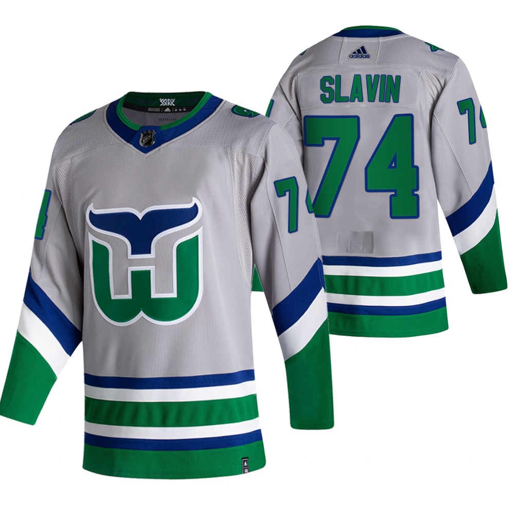 2021 Adidias Carolina Hurricanes #74 Jaccob Slavin Grey Men Reverse Retro Alternate NHL Jersey